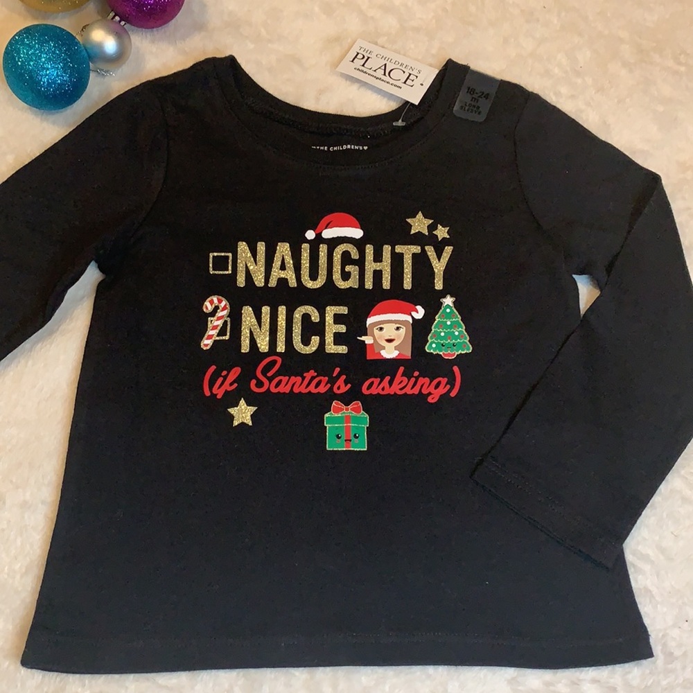 NWT Children’s Place Black Christmas Top 18-24